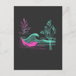 NEON CALM – Retro Wave & Botanical Line Art ポストカード