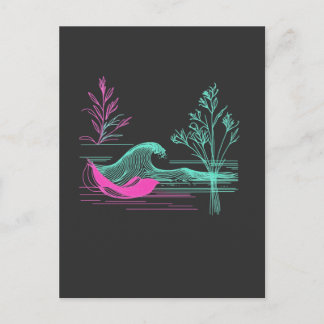 NEON CALM – Retro Wave & Botanical Line Art ポストカード