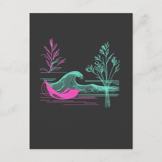 NEON CALM – Retro Wave & Botanical Line Art ポストカード (正面)