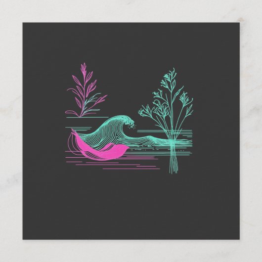 NEON CALM – Retro Wave & Botanical Line Art 招待状 (正面)