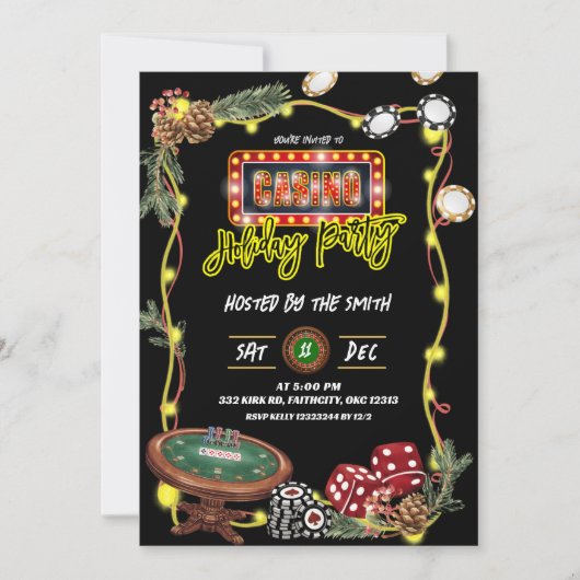 Neon Casino Holiday Party 招待状 (正面)