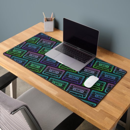 Neon Cassette Desk Mat – Green Blue デスクマット (オフィス2)