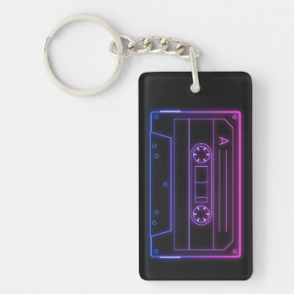 Neon Cassette Key Ring, Pink Dark Blue Vaporwave キーホルダー