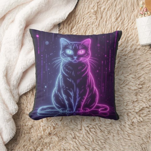 **Neon Cat Design – Glowing Futuristic Feline Art* クッション (ブランケット)