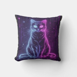 **Neon Cat Design – Glowing Futuristic Feline Art* クッション