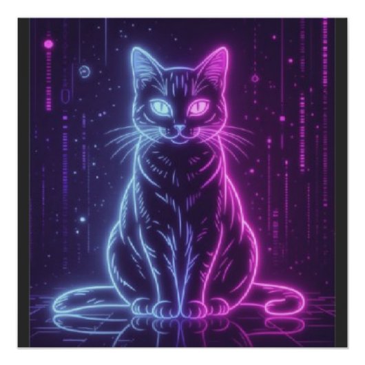 **Neon Cat Design – Glowing Futuristic Feline Art* ポスター (正面)
