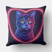 Neon Cat Heart Design – Cute Glowing Kitty Love クッション (裏面)