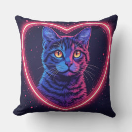 Neon Cat Heart Design – Cute Glowing Kitty Love クッション