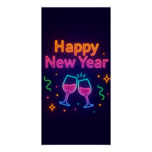 neon-champagne-toast-happy-new-year-colorful-fun-p ポスター