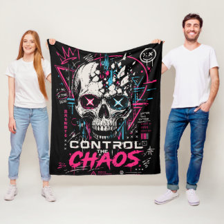 Neon Chaos Skull Aesthetic フリースブランケット