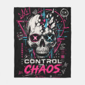 Neon Chaos Skull Aesthetic フリースブランケット (正面)