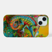 Neon Charlie Chameleon, Textile Rainforest Collage iPhone 15ケース (裏面横)