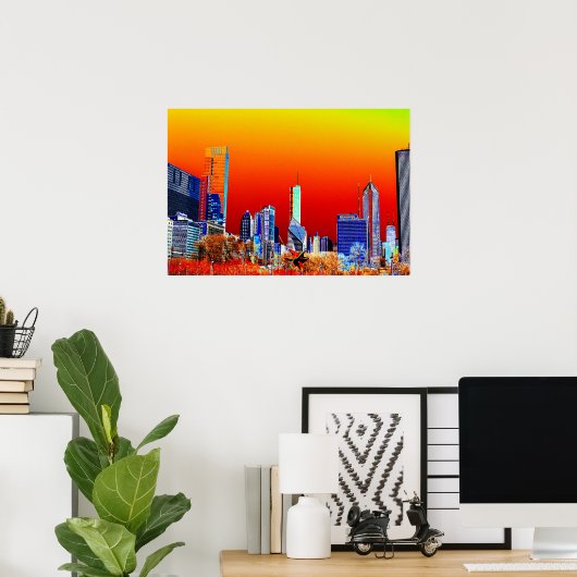 Neon Chicago Skyline Fine Art Poster ポスター (ホームオフィス)