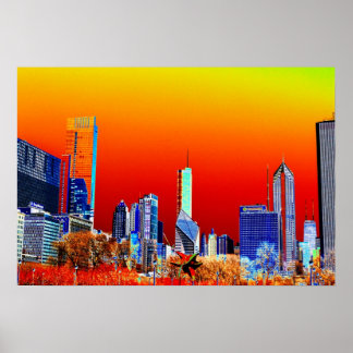 Neon Chicago Skyline Fine Art Poster ポスター