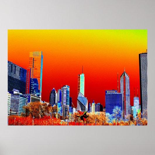 Neon Chicago Skyline Fine Art Poster ポスター (正面)