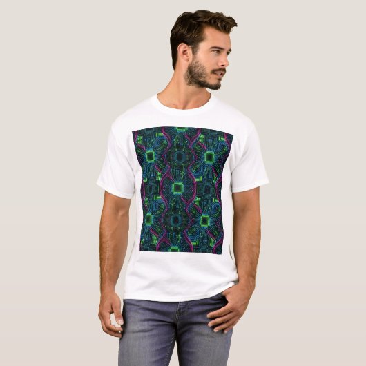 Neon Circuit Matrix – Techno Symmetry in Motion Tシャツ (正面フル)