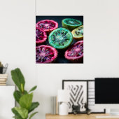 Neon Citrus Slices Flatlay Art Poster III | Vibran ポスター (ホームオフィス)