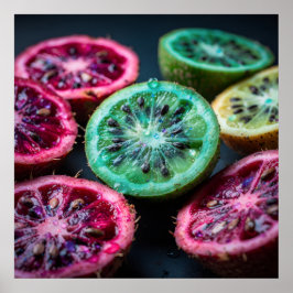 Neon Citrus Slices Flatlay Art Poster III | Vibran ポスター