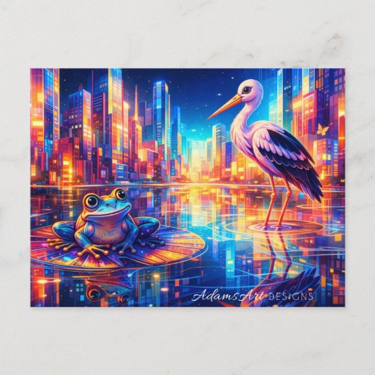 Neon City Reflections: Frog and Heron Dreamscape シーズンポストカード (正面)