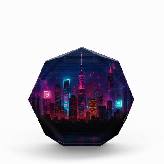 Neon City Skyline: Retro-Futurism フォトブロック (正面)