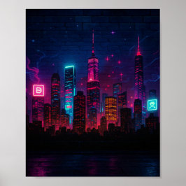 Neon City Skyline: Retro-Futurism ポスター