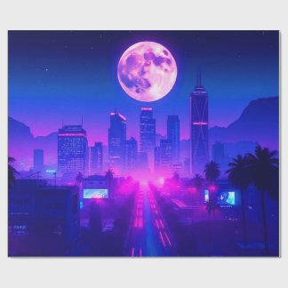 Neon City Synthwave Sunset XL Area Rug ラッピングペーパー