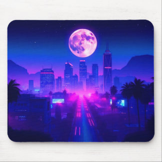 Neon City Synthwave Sunset XL Gaming Desk Mat マウスパッド