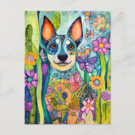 neon-colored pop-art dog portrait with bold contra ポストカード
