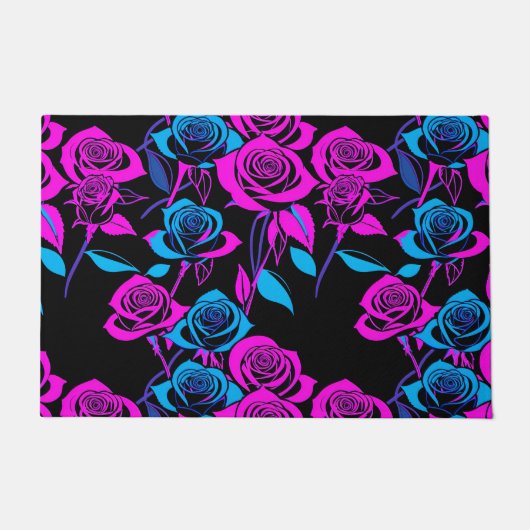 Neon Colored Roses ドアマット (正面)