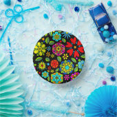 Neon Colors On Black Retro Floral Seamless Pattern ペーパーボウル (パーティー)