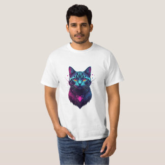 Neon Cosmic Cat Illustration Tシャツ
