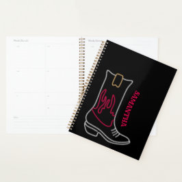 Neon Cowboy Bootカスタマイズ可能な名前 プランナー手帳