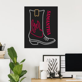 Neon Cowboy Bootカスタマイズ可能な名前 ポスター