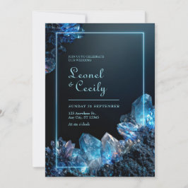 Neon Cyan Glow Electric Blue Crystal Frame Wedding 招待状