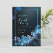 Neon Cyan Glow Electric Blue Crystal Frame Wedding 招待状 (スタンド正面)