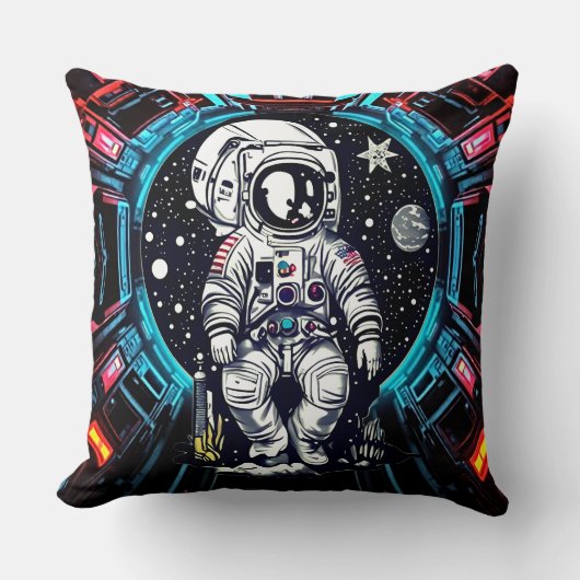 Neon Cyber Astronaut Pillow クッション (正面)
