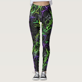 Neon Cyber: Electric Green and Purple レギンス