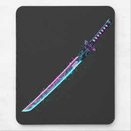 Neon Cyber-Katana: Digital Blade Tech mousepad マウスパッド