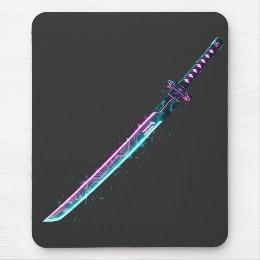 ​Neon Cyber-Katana: Digital Blade Tech mousepad  マウスパッド (正面)