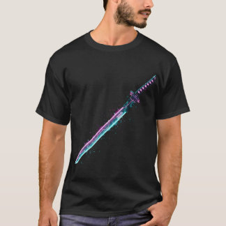 ​Neon Cyber-Katana: Digital Blade Tech T-Shirt Tシャツ
