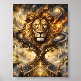 Neon Cyber Lion Wall Art Print – Futuristic Fantas ポスター