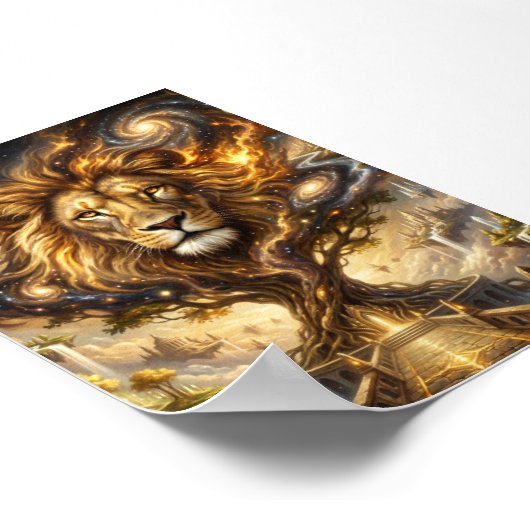 Neon Cyber Lion Wall Art Print – Futuristic Fantas ポスター (角)