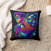 Neon Cyber Ramen – Vaporwave Retro Aesthetic Art クッション (ブランケット)