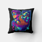 Neon Cyber Ramen – Vaporwave Retro Aesthetic Art クッション (裏面)