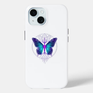 Neon Cyberpunk Butterfly Sticker – Aesthetic Futur iPhone 15ケース