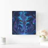 Neon Cyberpunk Cityscape Metropolis Futuristic スクエア壁時計 (ホーム)