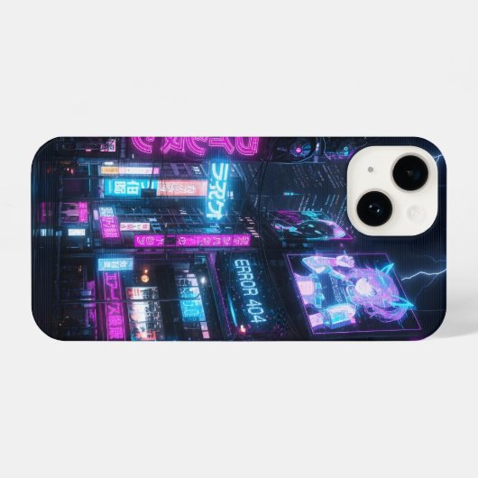 Neon Cyberpunk Glitch Anime iPhone Case iPhoneケース (裏面横)