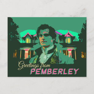Neon Cyberpunk Mr. Darcy Greetings from Pemberley ポストカード