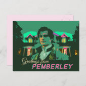 Neon Cyberpunk Mr. Darcy Greetings from Pemberley ポストカード (正面/裏面)