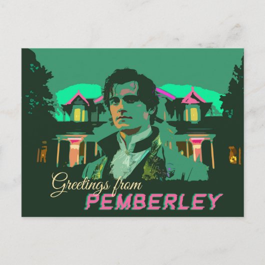 Neon Cyberpunk Mr. Darcy Greetings from Pemberley ポストカード (正面)
